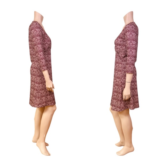 Prana Aztec All Over Print Activewear V-Neck Sleeved Dress - Burgundy / Cream - Picture 4 of 10